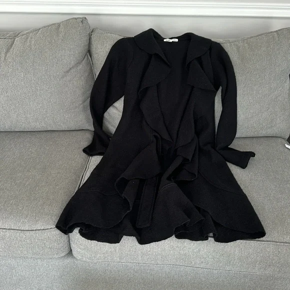Marisa Christina size small 100% wool black ruffle coat - Picture 1 of 5